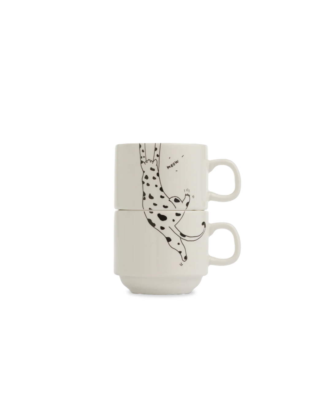 Mugs empilables set de 2 Miau en porcelaine, illustration Helen b – design belge, coffret cadeau