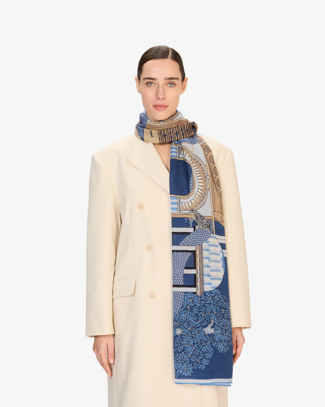 Écharpe 100 Nicolas Bleu Inouï Éditions – foulard 100 % laine, 100x190 cm, imprimé à la main en Inde