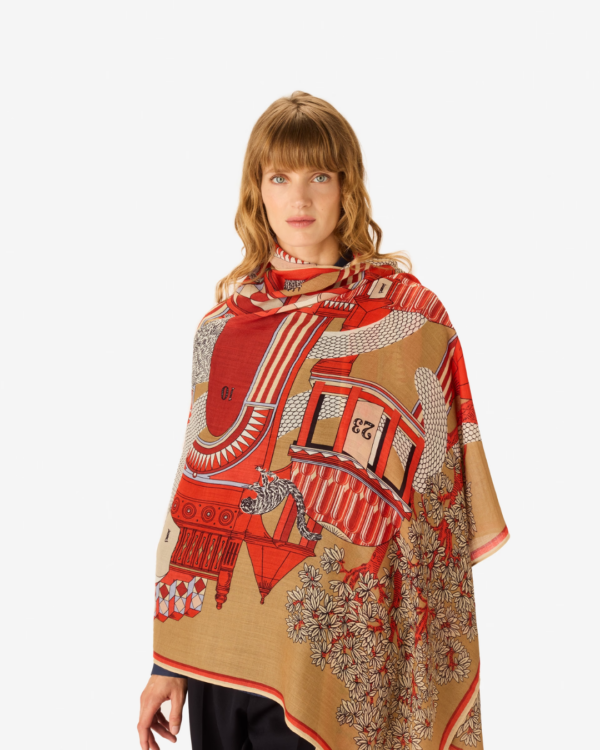 Écharpe 100 Nicolas Rouge Inouï Éditions – foulard 100 % laine, 100x190 cm, imprimé à la main en Inde
