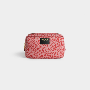 Trousse de toilette léopard rose en tissu recyclé – accessoire pratique, déperlant et durable pour maquillage et produits de beauté