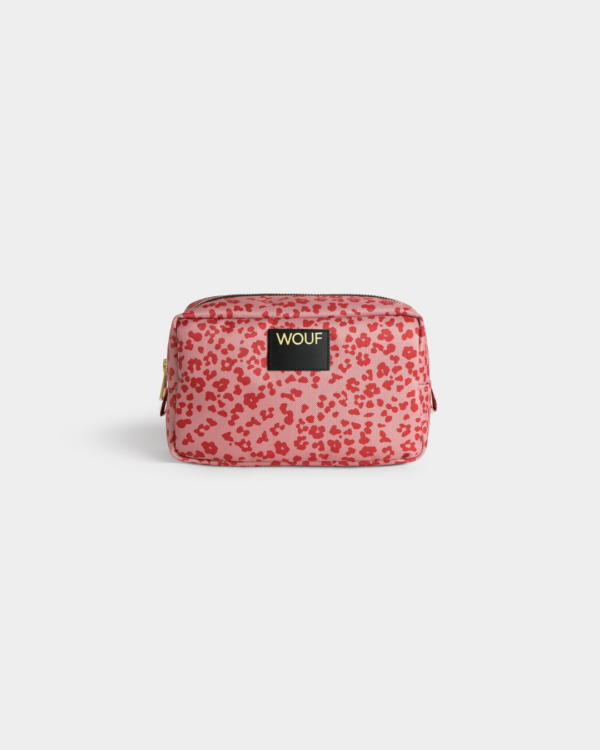 Trousse de toilette léopard rose en tissu recyclé – accessoire pratique, déperlant et durable pour maquillage et produits de beauté