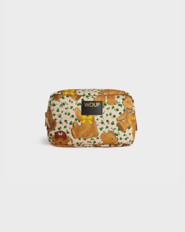 Trousse de toilette imprimé oursons en tissu recyclé – trousse compacte et déperlante pour maquillage et produits de beauté