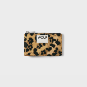 Porte-monnaie Feline léopard en tissu recyclé – compact, déperlant et pratique avec fente arrière en cuir pour cartes