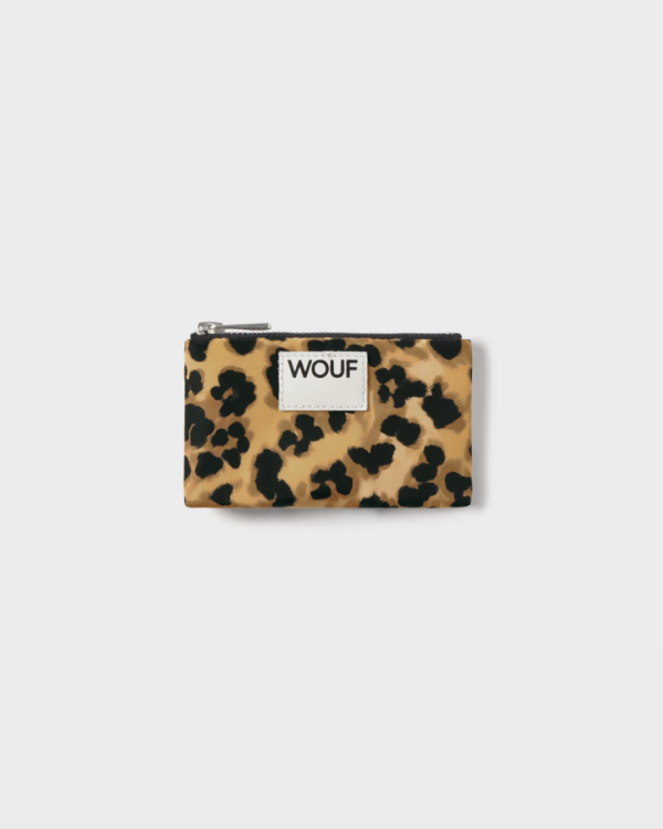 Porte-monnaie Feline léopard en tissu recyclé – compact, déperlant et pratique avec fente arrière en cuir pour cartes