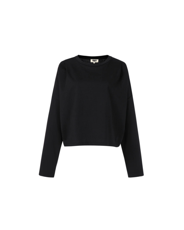 Top Ceylan noir FRNCH, T-shirt à manches longues en coton avec détails sur les épaules.