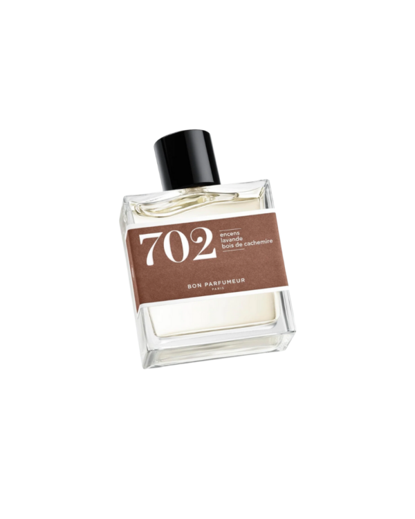Eau de parfum Bon Parfumeur 702 – Encens, Lavande et Bois de Cachemire, flacon 30 ml, parfum aromatique frais et chaud.