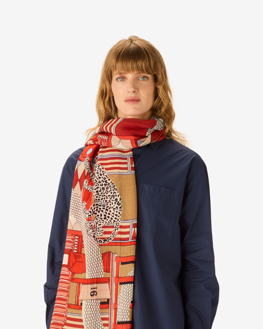 Écharpe 100 Nicolas Rouge Inouï Éditions – foulard 100 % laine, 100x190 cm, imprimé à la main en Inde