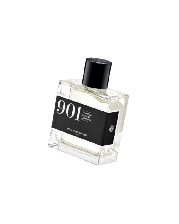 Eau de parfum Bon Parfumeur 901 – Muscade, Amande et Patchouli, flacon 30 ml, parfum boisé blond et épicé vegan.
