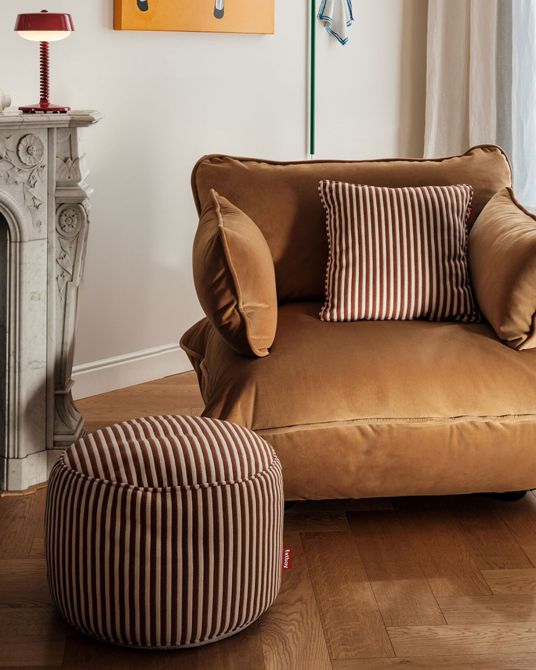 Coussin carré Terry Cognac Crème en tissu éponge doux avec rayures élégantes pour un intérieur cosy et raffiné