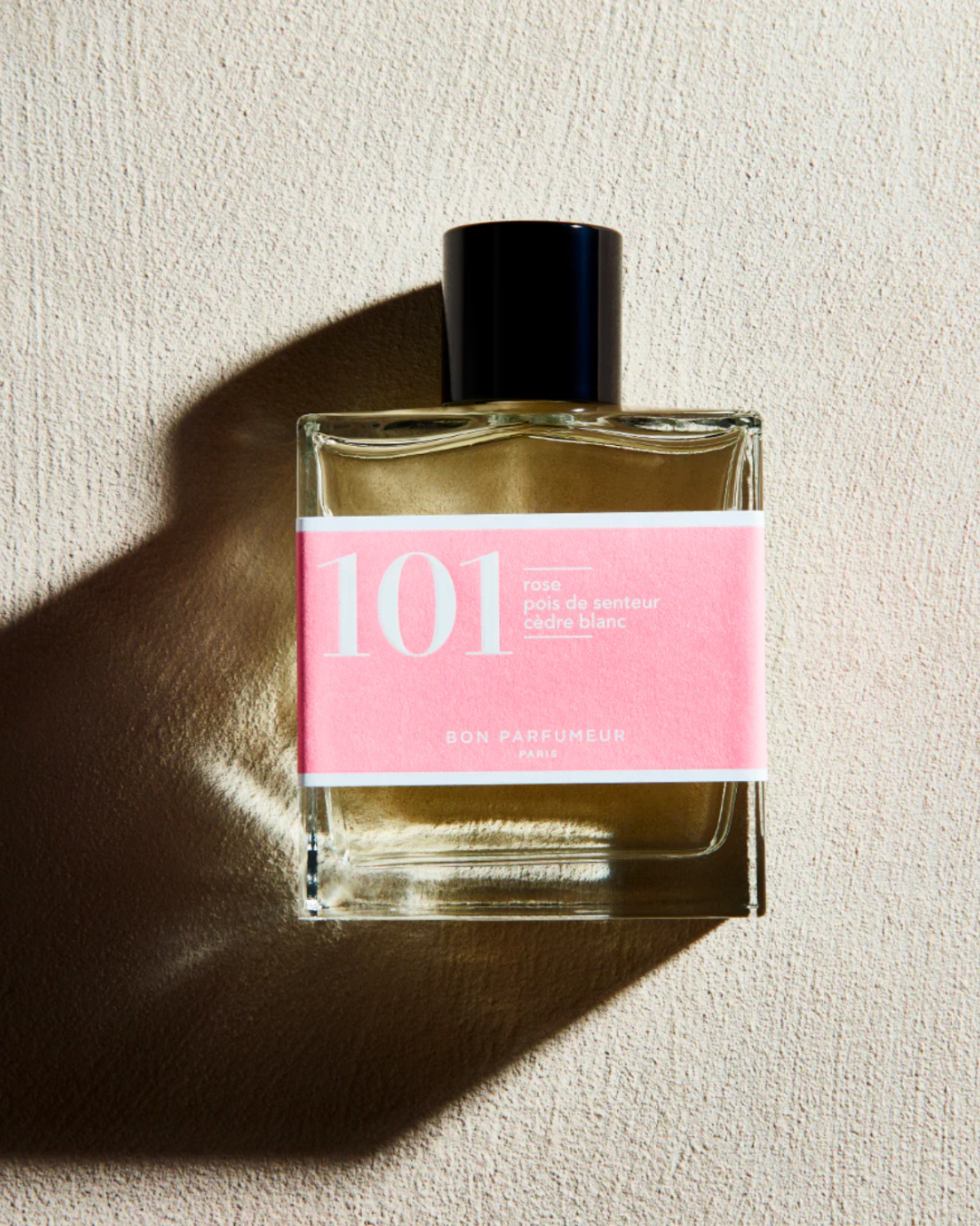 Eau de parfum Bon Parfumeur 101 – Rose de Damas, Pois de Senteur et Cèdre, flacon 100 ml, parfum floral et contemporain.