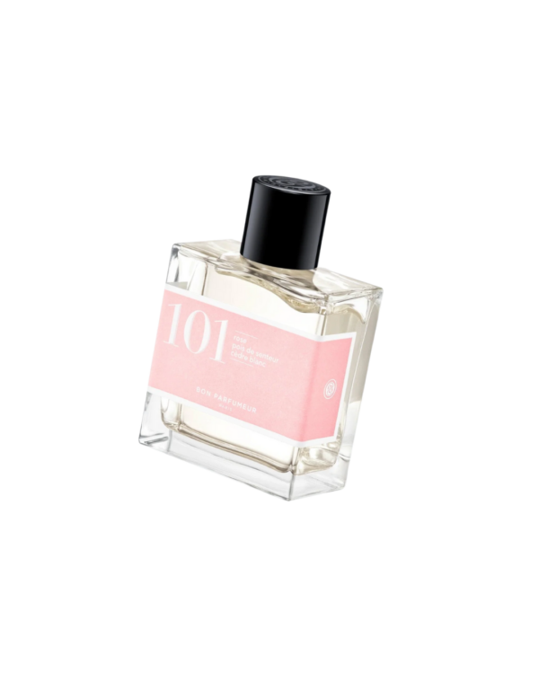 Eau de parfum Bon Parfumeur 101 – Rose de Damas, Pois de Senteur et Cèdre, flacon 100 ml, parfum floral et contemporain.