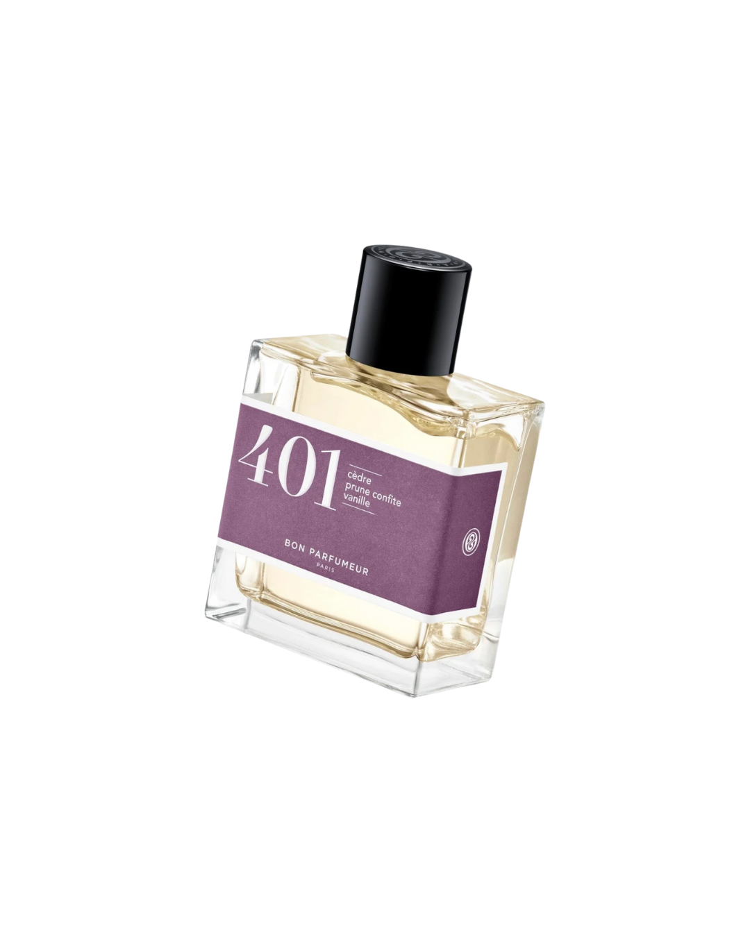 Eau de parfum Bon Parfumeur 401 – Cèdre, Prune confite et Vanille, flacon 30 ml, parfum fruité, boisé et épicé.