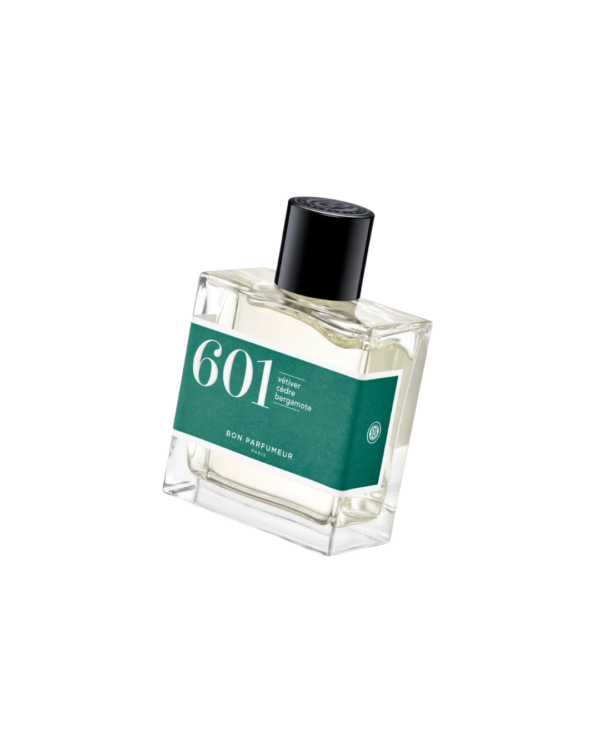 Eau de parfum Bon Parfumeur 601 – Vétiver, Cèdre et Bergamote, flacon 30 ml, parfum boisé intense et raffiné fabriqué en France.