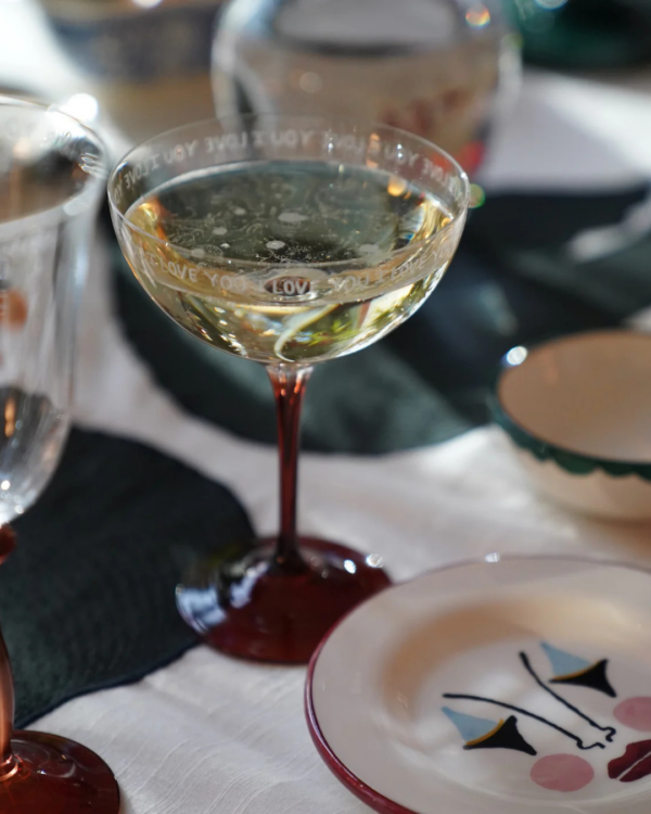 Verre à champagne en cristal avec base rouge et inscription I Love You – idée cadeau romantique