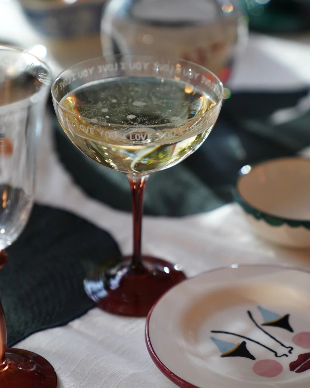 Verre à champagne en cristal avec base rouge et inscription I Love You – idée cadeau romantique