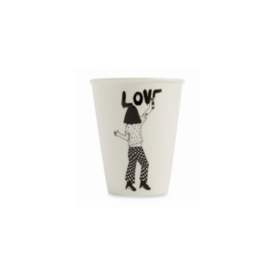 Tasse Beker en porcelaine, dessin noir sur fond blanc cassé – faite main, design Helen b