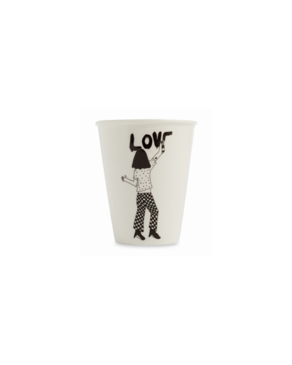Tasse Beker en porcelaine, dessin noir sur fond blanc cassé – faite main, design Helen b