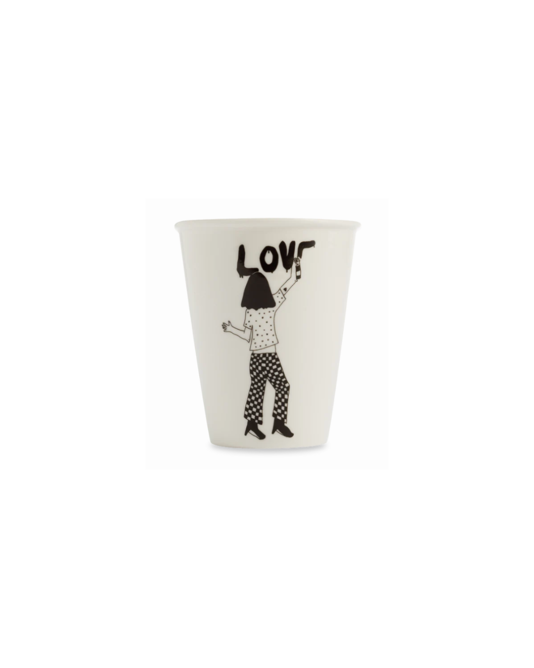 Tasse Beker en porcelaine, dessin noir sur fond blanc cassé – faite main, design Helen b