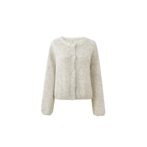 Cardigan Miano crème FRNCH, gilet coloré en laine et mohair, col rond, maille douce et chaude.