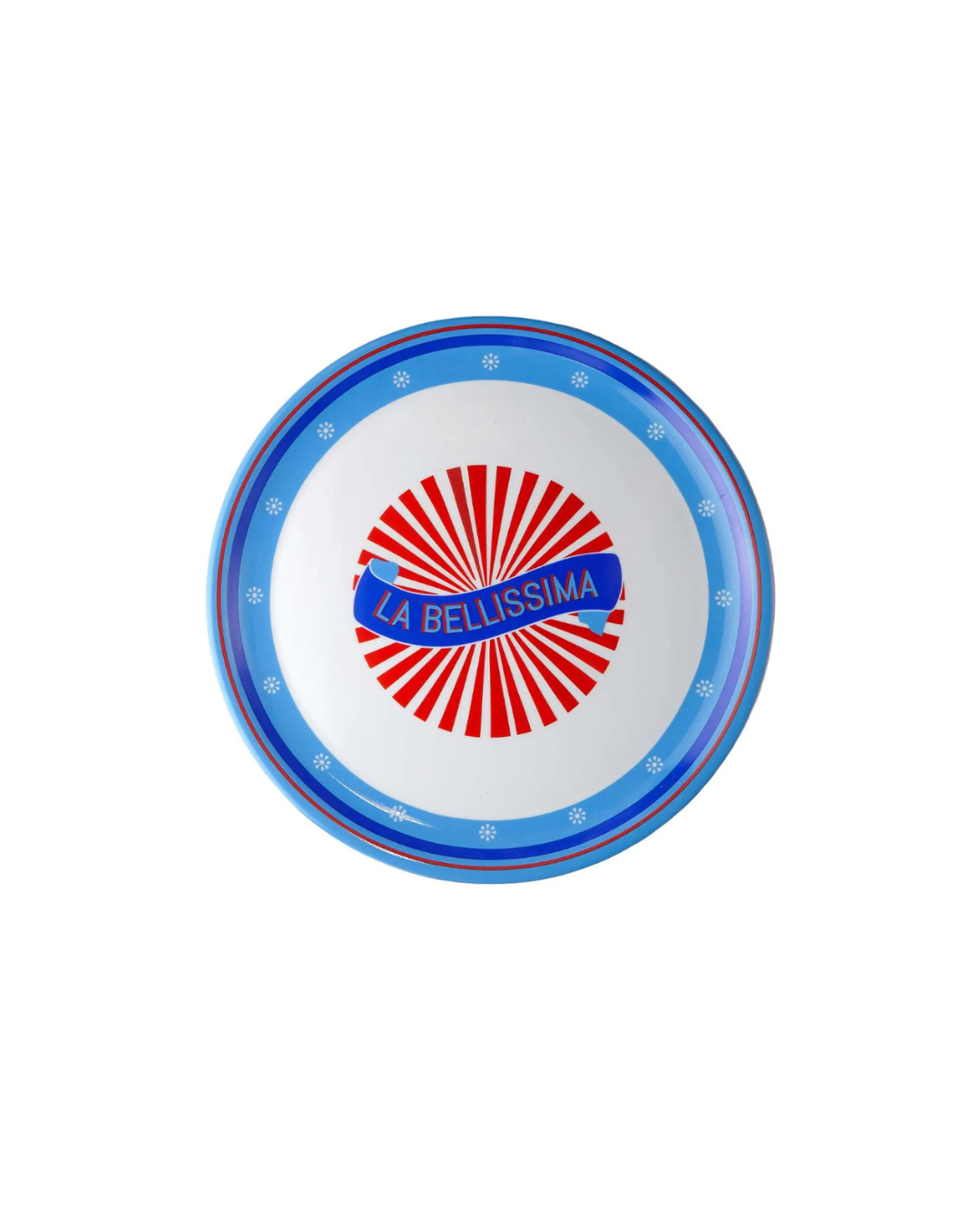 Assiette à pizza Bitossi Home 32 cm en porcelaine, avec message coloré et design arty – vaisselle italienne originale.
