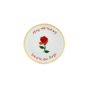 Assiette en porcelaine Bitossi Home x Funky Table 17 cm avec liseré doré et message Con Amore – vaisselle italienne design et ludique.