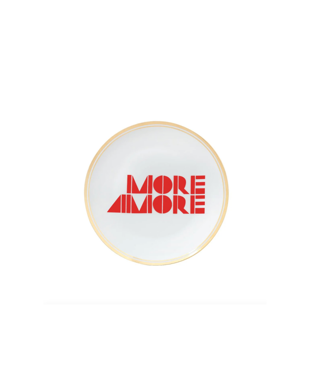 Assiette en porcelaine Bitossi Home x Funky Table 17 cm avec liseré doré et message Con Amore – vaisselle italienne design et ludique.