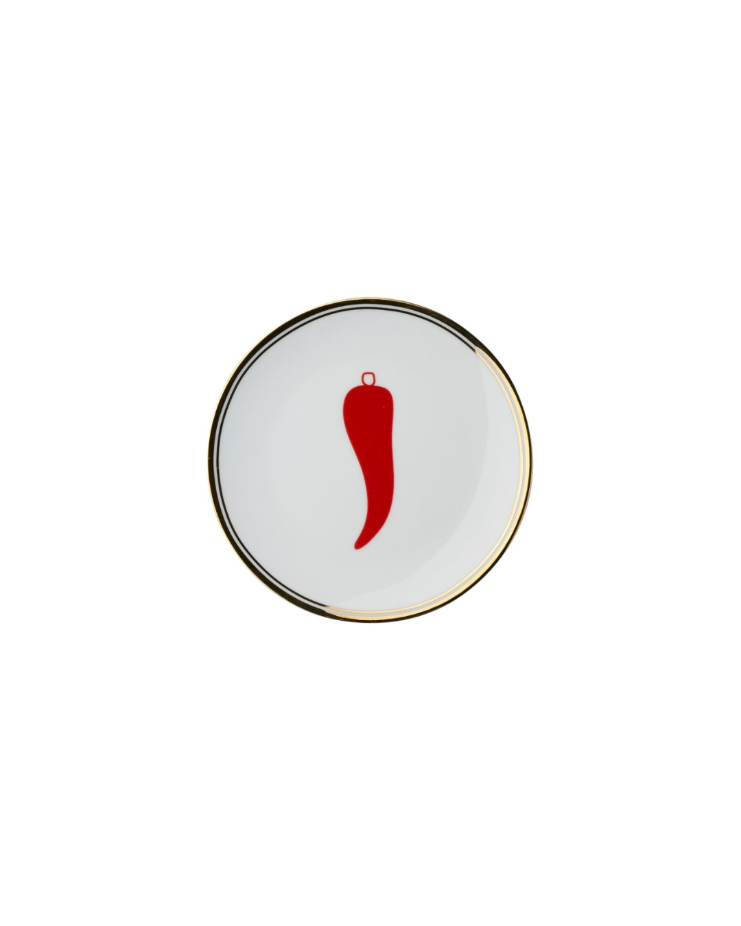 Assiette en porcelaine Bitossi Home x Funky Table 17 cm avec liseré doré et message Con Amore – vaisselle italienne design et ludique.