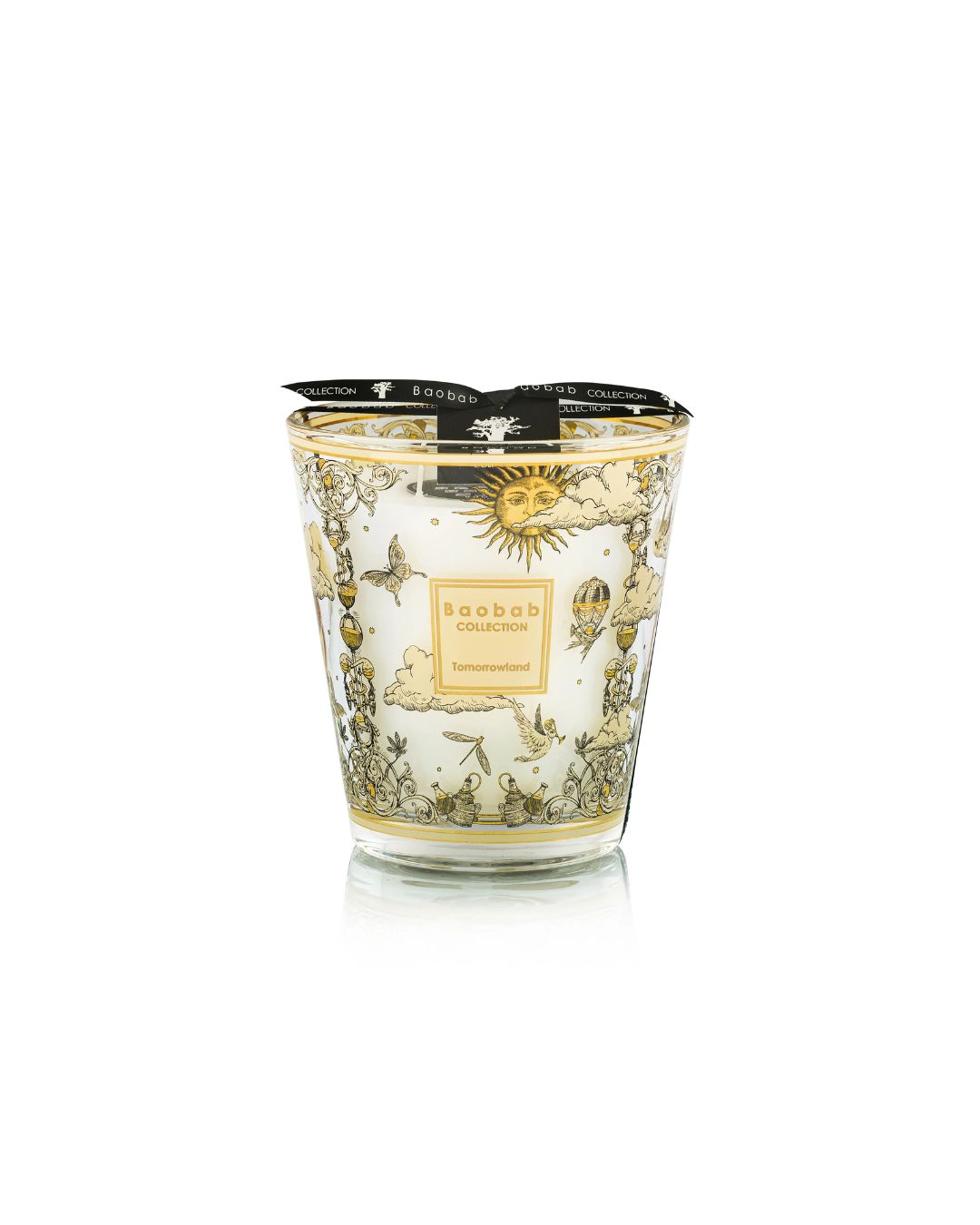 Bougie parfumée Baobab Tomorrowland Max 16 en verre or et noir.