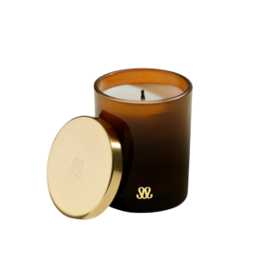 Bougie Stella Aubépine en verre teinté rose poudré, Maison Sarah Lavoine, cire végétale parfumée Bois de Santal