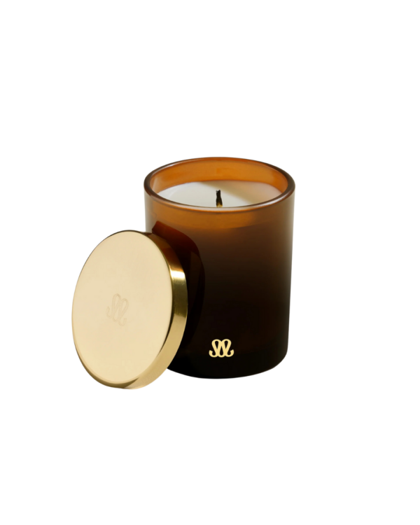 Bougie Stella Aubépine en verre teinté rose poudré, Maison Sarah Lavoine, cire végétale parfumée Bois de Santal