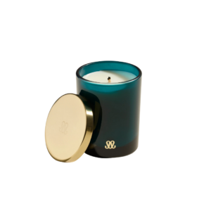Bougie Stella Songe d’Orient 200g en verre teinté Bleu Sarah, Maison Sarah Lavoine, cire végétale parfumée, fabrication artisanale française