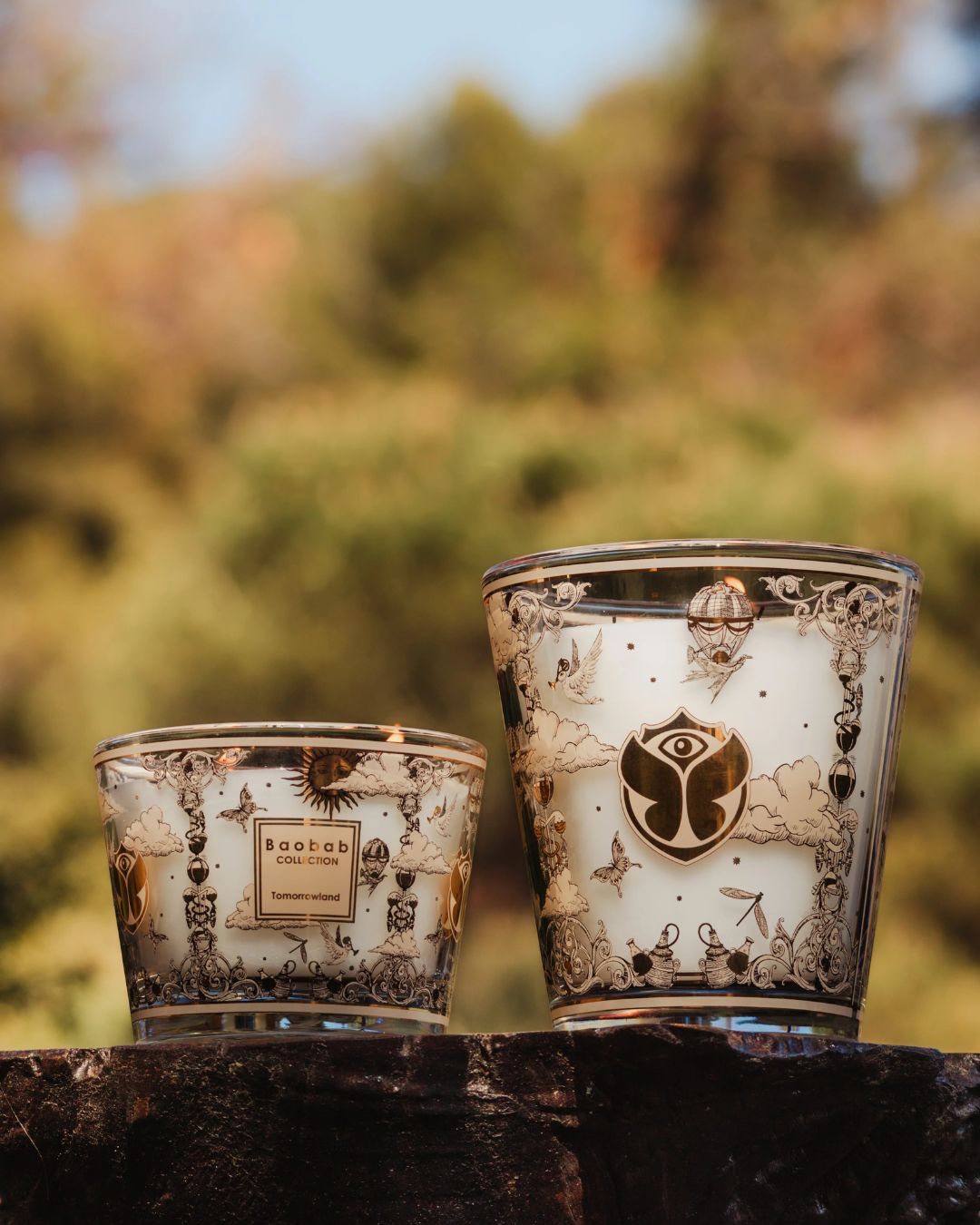 Bougie Baobab Tomorrowland Max 10 décor or et noir, parfum poire, muguet et mousse.