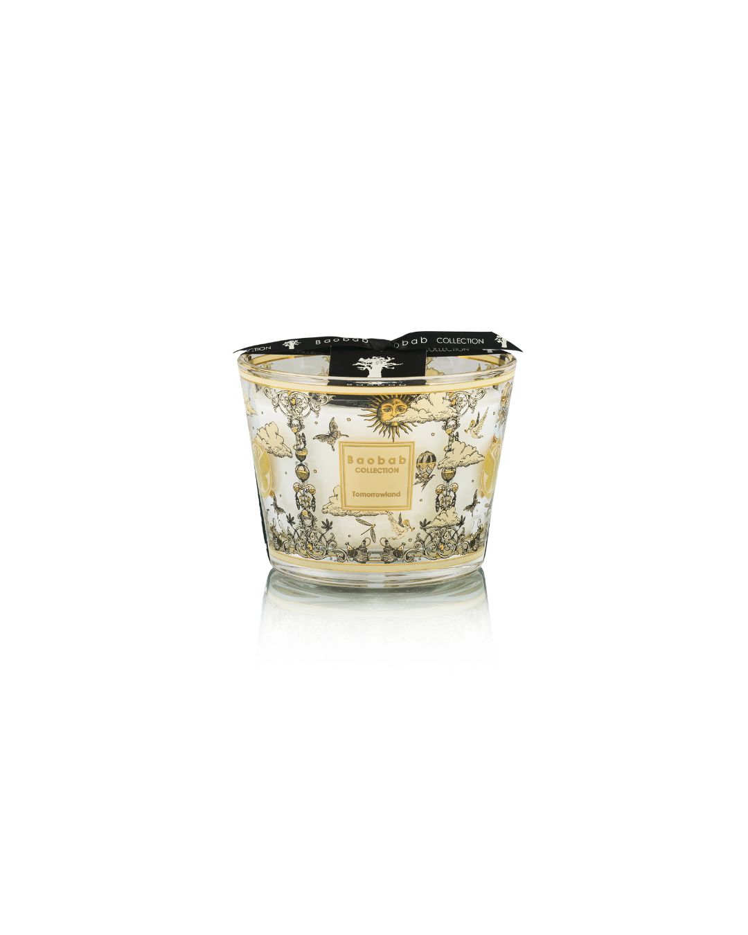 Bougie Baobab Tomorrowland Max 10 décor or et noir, parfum poire, muguet et mousse.