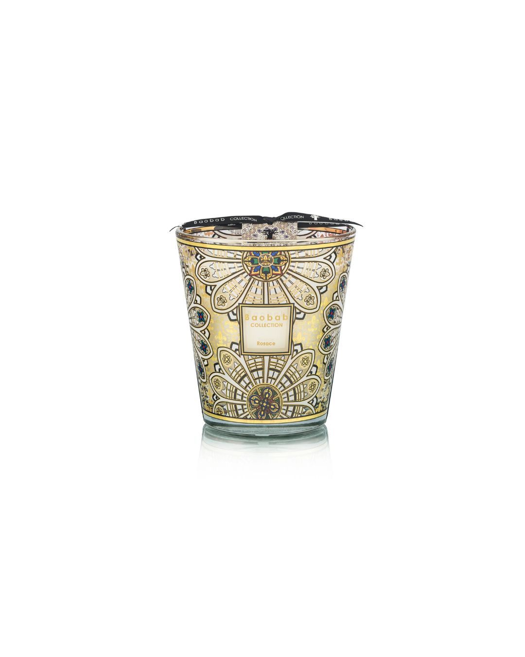 Bougie Baobab Rosace Max 16 décor vitrail gothique, parfum sapin, feu de bois et vétiver.