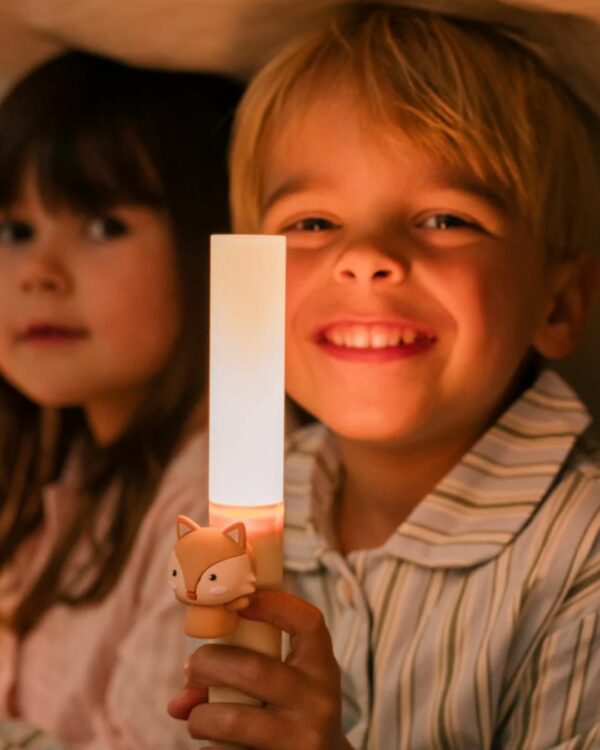 Lampe enfant ZOO Renard marron rechargeable 3-en-1 en silicone souple de Zoo Family.