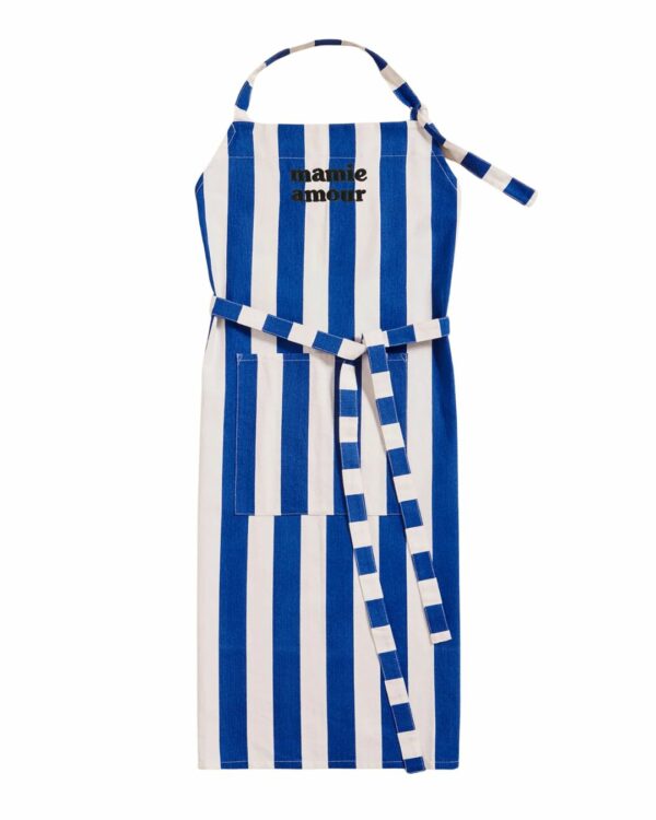 ablier Mamie Amour rayé bleu en coton biologique signé émoi émoi.