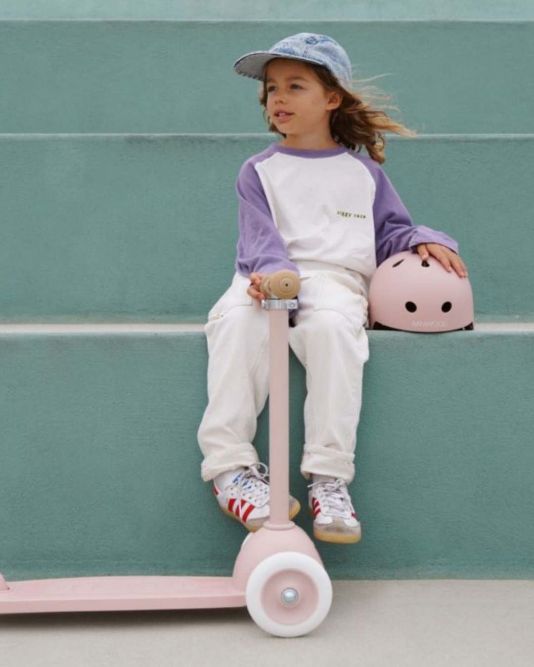 Trottinette rose poudré Banwood Eco à 3 roues pour enfant en plastique recyclé