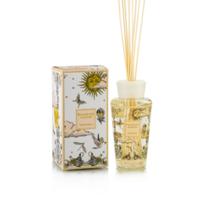Diffuseur Baobab Tomorrowland 250 ml en verre sérigraphié or et noir, parfum poire, muguet et mousse.