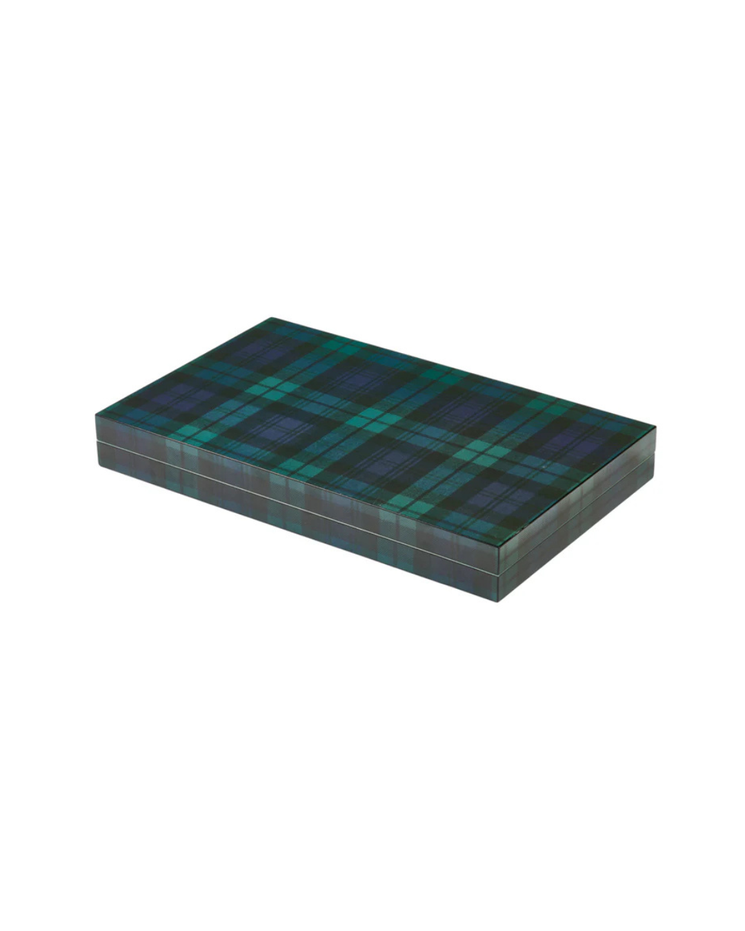 Jeu de backgammon Addison Ross Black Watch Tartan avec intérieur en suède vert Eau de Nil et pions effet nacre