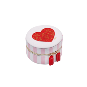 Boîte à bijoux ronde rose rayée avec cœur rouge, en cuir PU – All the Ways to Say