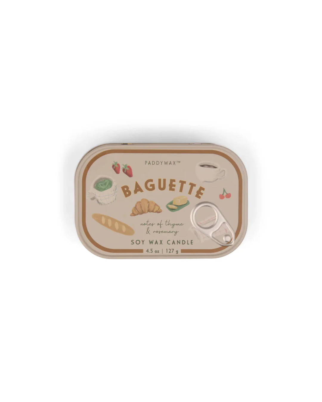 Bougie Paddywax Bistro en boîte métal style sardine avec deux mèches et illustration vintage