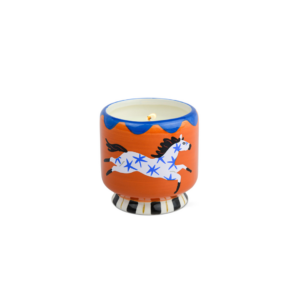 Bougie parfumée Adopo motif cheval en pot céramique peint main – senteur Coucher de soleil sienne