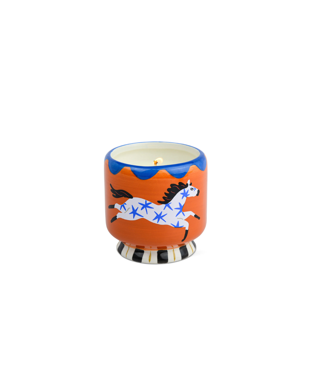 Bougie parfumée Adopo motif cheval en pot céramique peint main – senteur Coucher de soleil sienne
