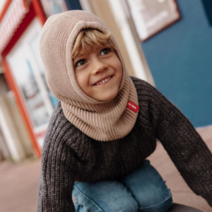 Cagoule Hoody Latte pour bébé et enfant en coton bio, maille côtelée, certifiée Oeko-Tex – cagoule et snood 2-en-1