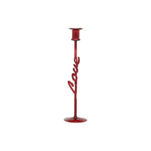 Bougeoir rouge Carmine Love en verre borosilicate avec inscription Love sur la tige – décoration romantique pour table ou intérieur