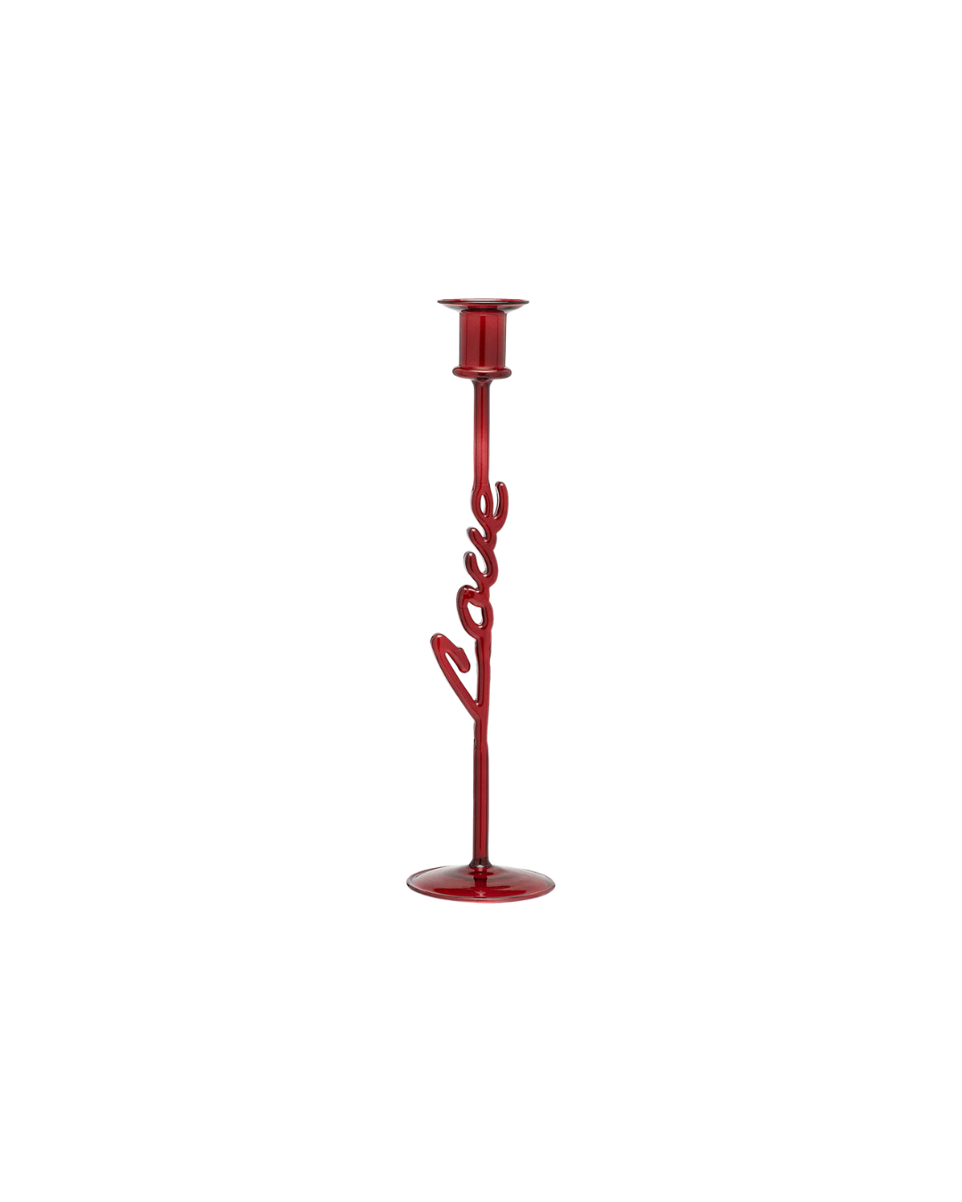 Bougeoir rouge Carmine Love en verre borosilicate avec inscription Love sur la tige – décoration romantique pour table ou intérieur