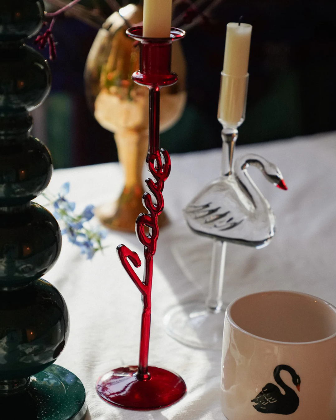 Bougeoir rouge Carmine Love en verre borosilicate avec inscription Love sur la tige – décoration romantique pour table ou intérieur