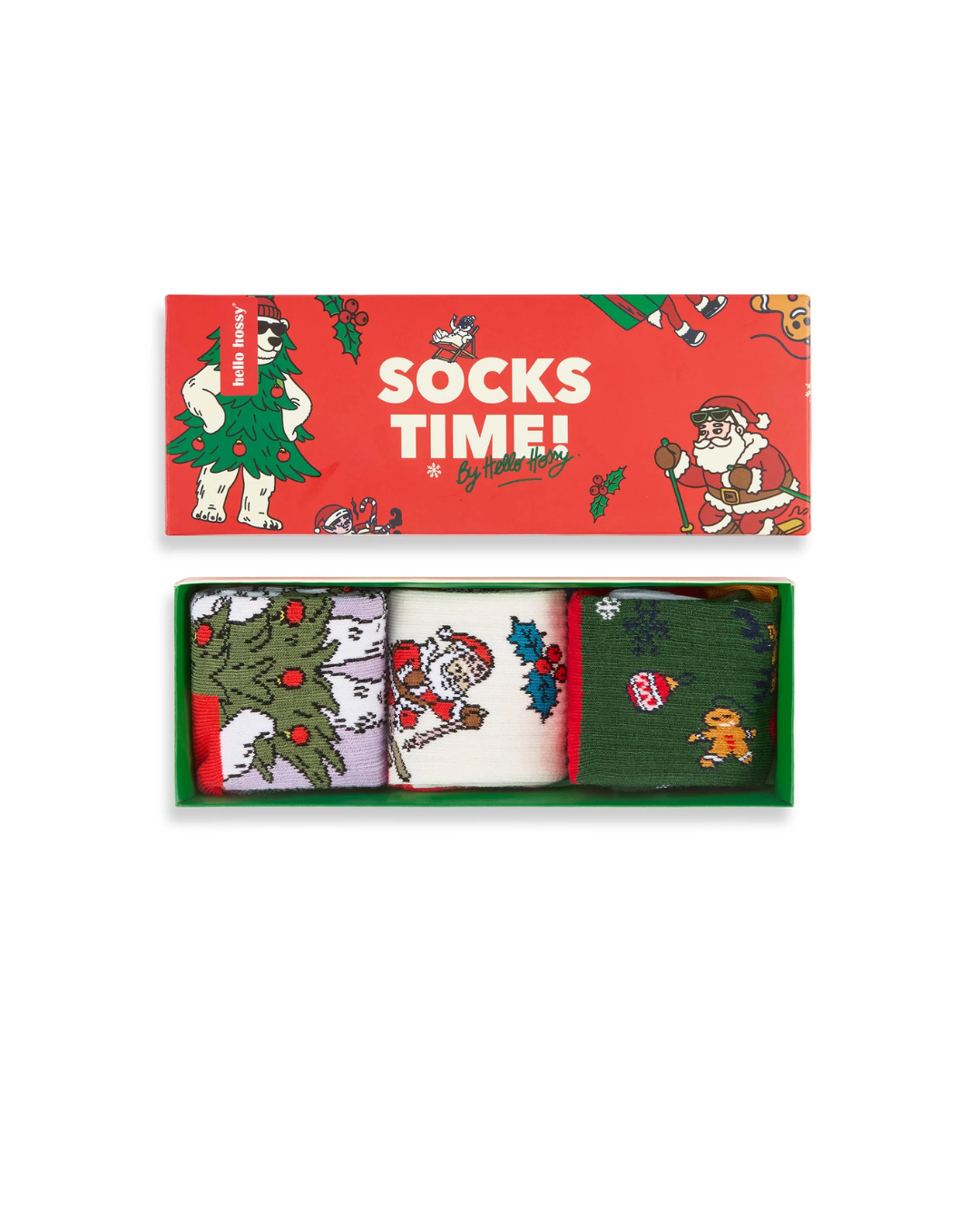 Pack de chaussettes de Noël pour enfants et bébés en coton biologique avec motifs festifs dans un coffret cadeau