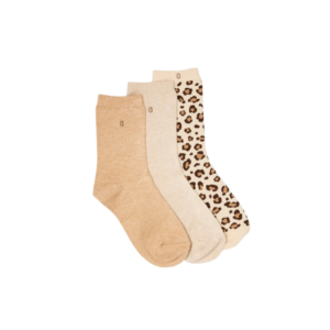 Pack 3 chaussettes femme – Glitters & Léopard beige : douceur, confort et brillance dans des tons naturels et élégants.