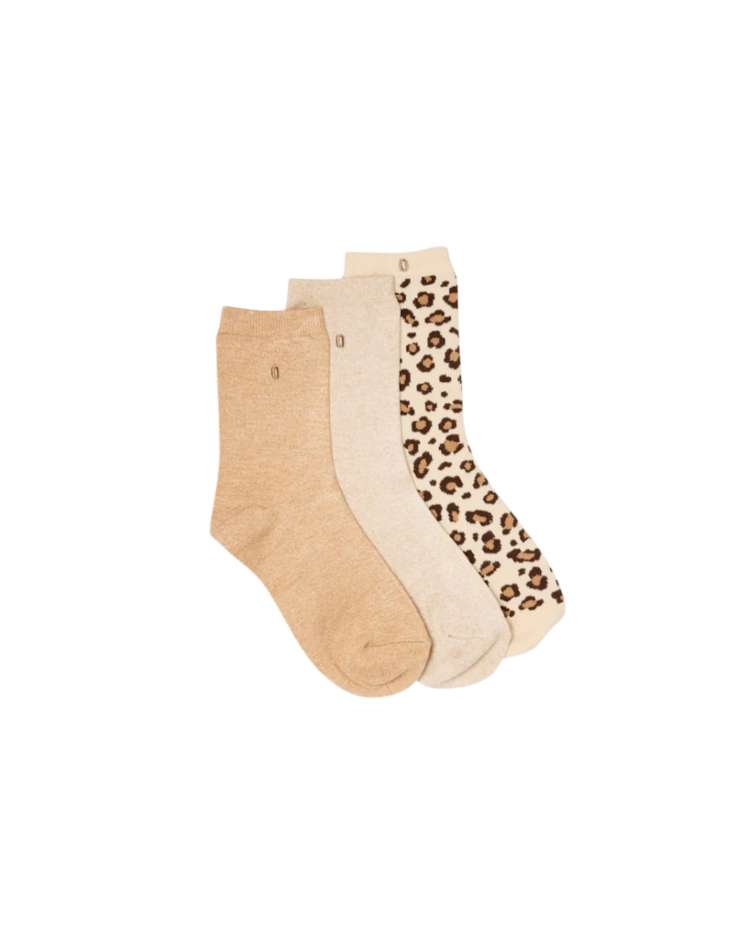 Pack 3 chaussettes femme – Glitters & Léopard beige : douceur, confort et brillance dans des tons naturels et élégants.